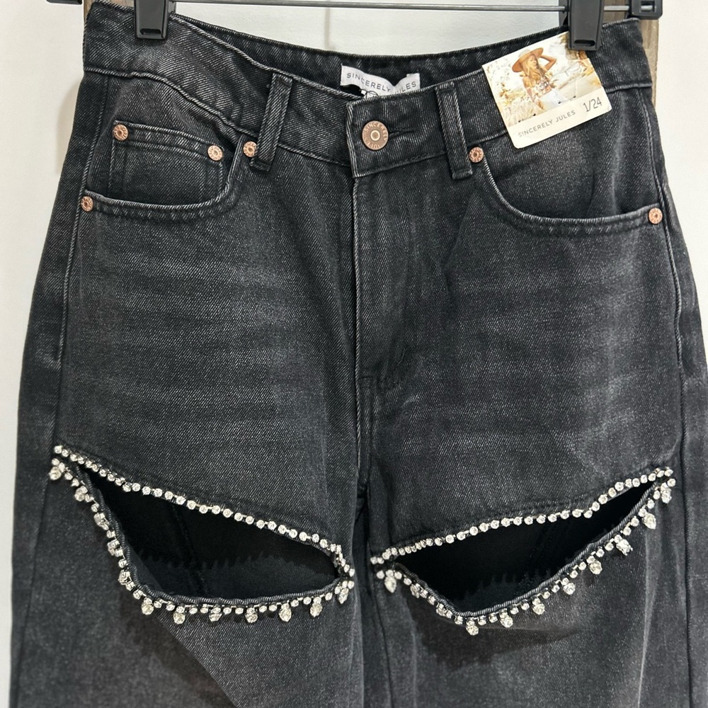 Sincerely Jules Black Denim Rhinestone Accents Taylor Swift Heart Size 1/24 NWT - Picture 2 of 10